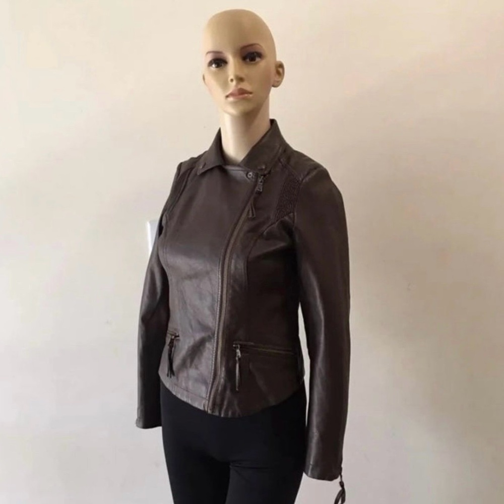 Jessica Simpson Girls Brown Collared Girls Leather Jacket
